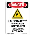 Signmission Safety Sign, OSHA Danger, 24" Height, Aluminum, High Voltage Test, Portrait OS-DS-A-1824-V-2230